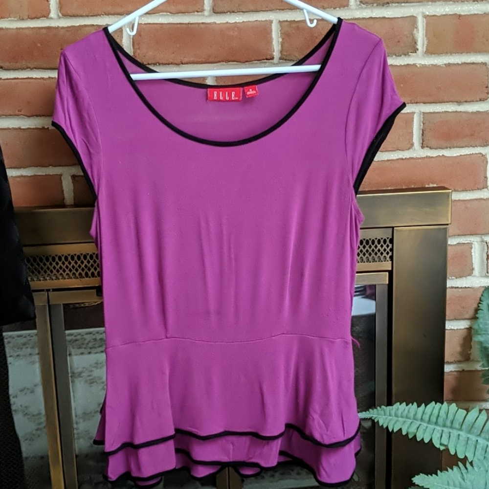 Elle Purple Double Peplum Top with Black Trim